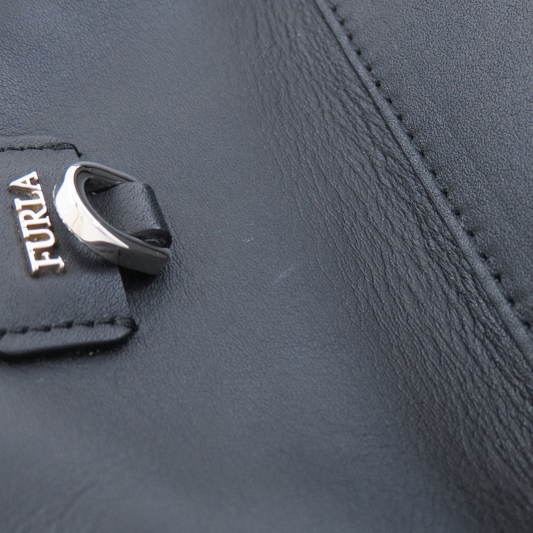 Furla Backpack leather black logo Women Used Authentic