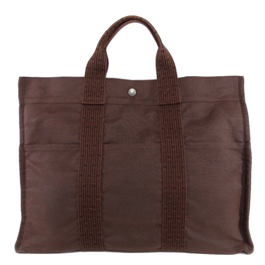 HERMES Tote Bag canvas Brown Her LineMM Women Used Authentic
