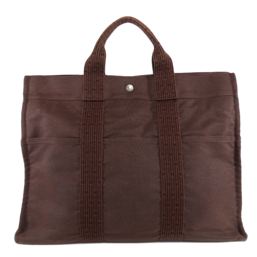 HERMES Tote Bag canvas Brown Her LineMM Women Used Authentic
