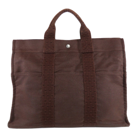 HERMES Tote Bag canvas Brown Her LineMM Women Used Authentic