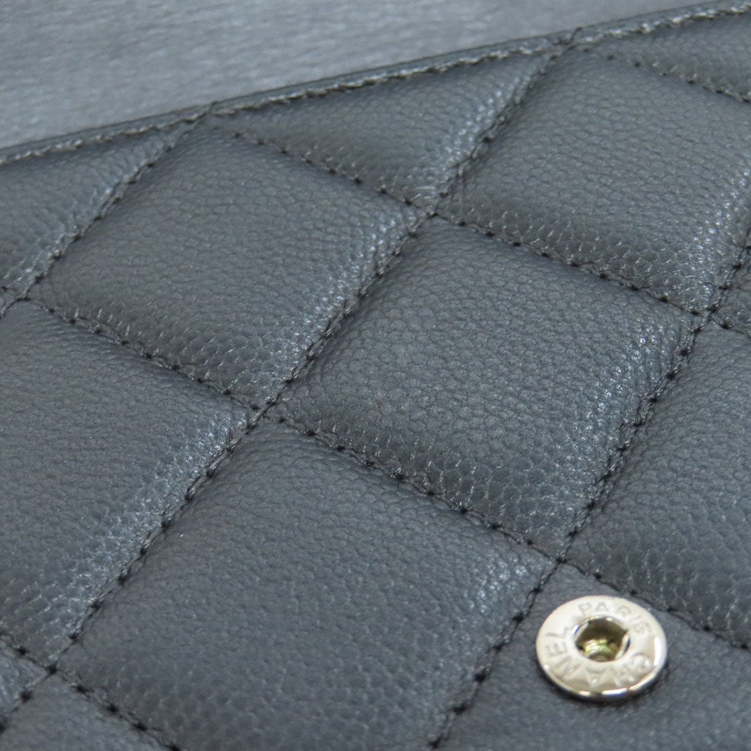 CHANEL Long Wallet Purse Soft Grained Calfskin gray COCO Mark Women Used Authentic