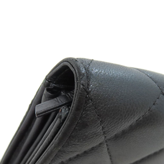 CHANEL Long Wallet Purse Soft Grained Calfskin gray COCO Mark Women Used Authentic
