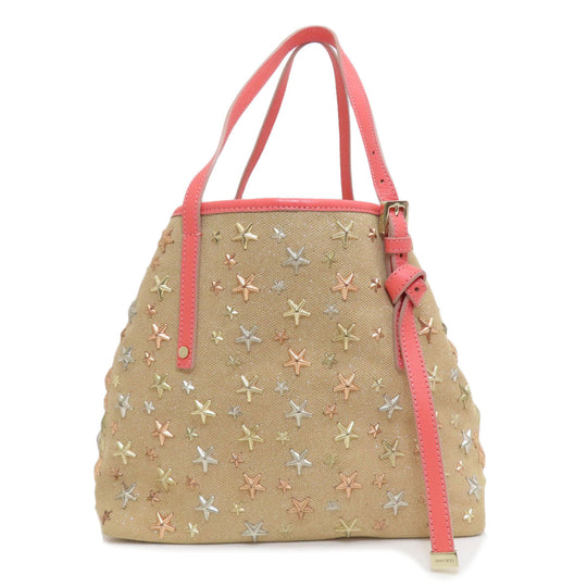 JIMMY CHOO Tote Bag canvas Brown sasha star motif Women Used Authentic