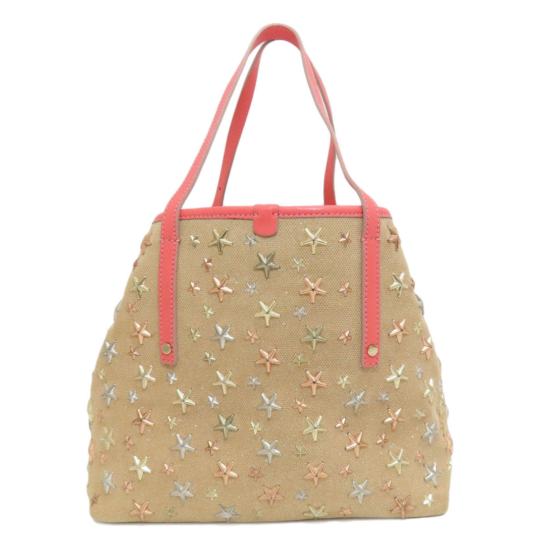 JIMMY CHOO Tote Bag canvas Brown sasha star motif Women Used Authentic