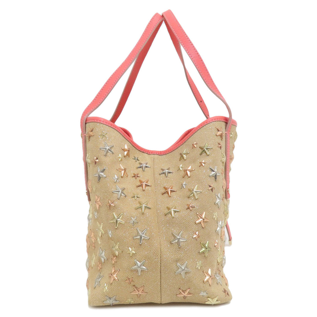 JIMMY CHOO Tote Bag canvas Brown sasha star motif Women Used Authentic
