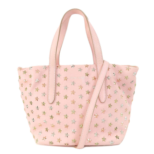 JIMMY CHOO Handbag leather pink Star motif 2WAY Women Used Authentic