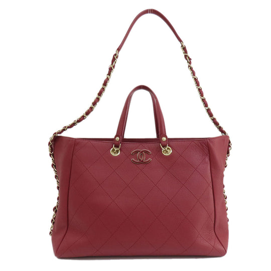 CHANEL Handbag Calfskin Red COCO Mark Gold Metal 2WAY