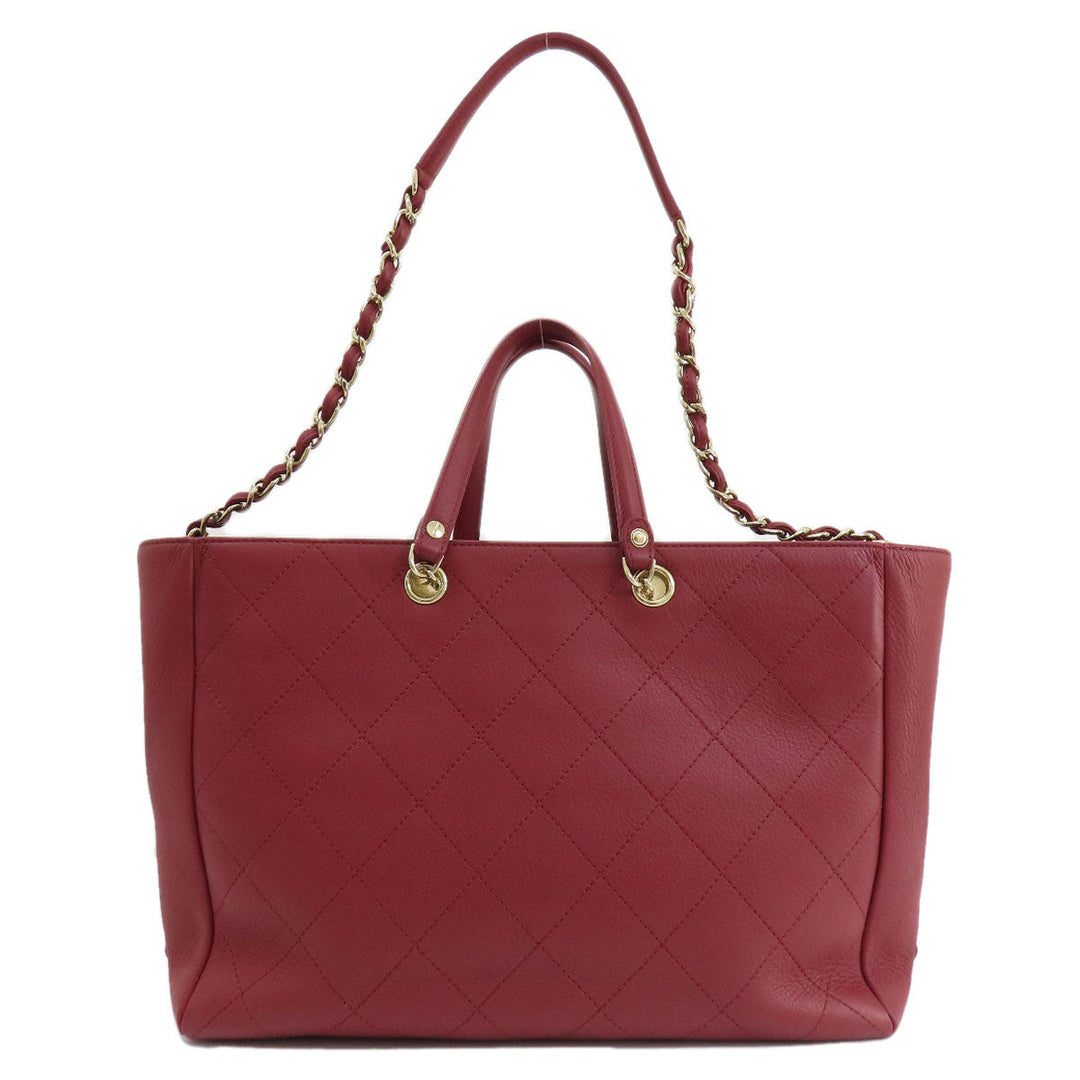 CHANEL Handbag Calfskin Red COCO Mark Gold Metal 2WAY