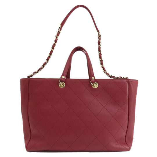 CHANEL Handbag Calfskin Red COCO Mark Gold Metal 2WAY