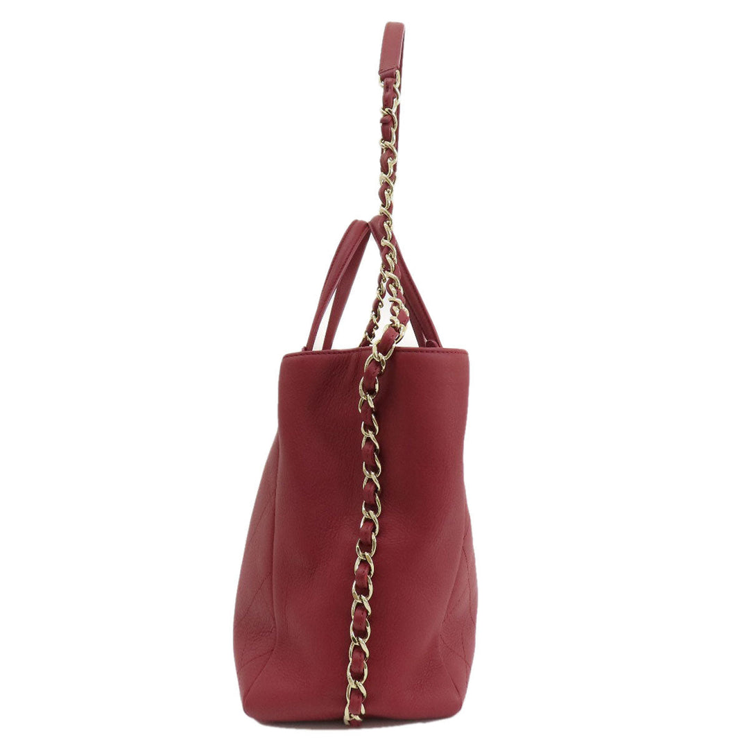 CHANEL Handbag Calfskin Red COCO Mark Gold Metal 2WAY