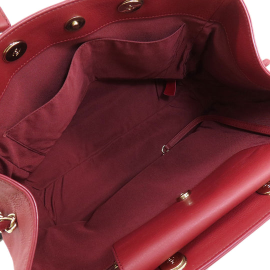 CHANEL Handbag Calfskin Red COCO Mark Gold Metal 2WAY