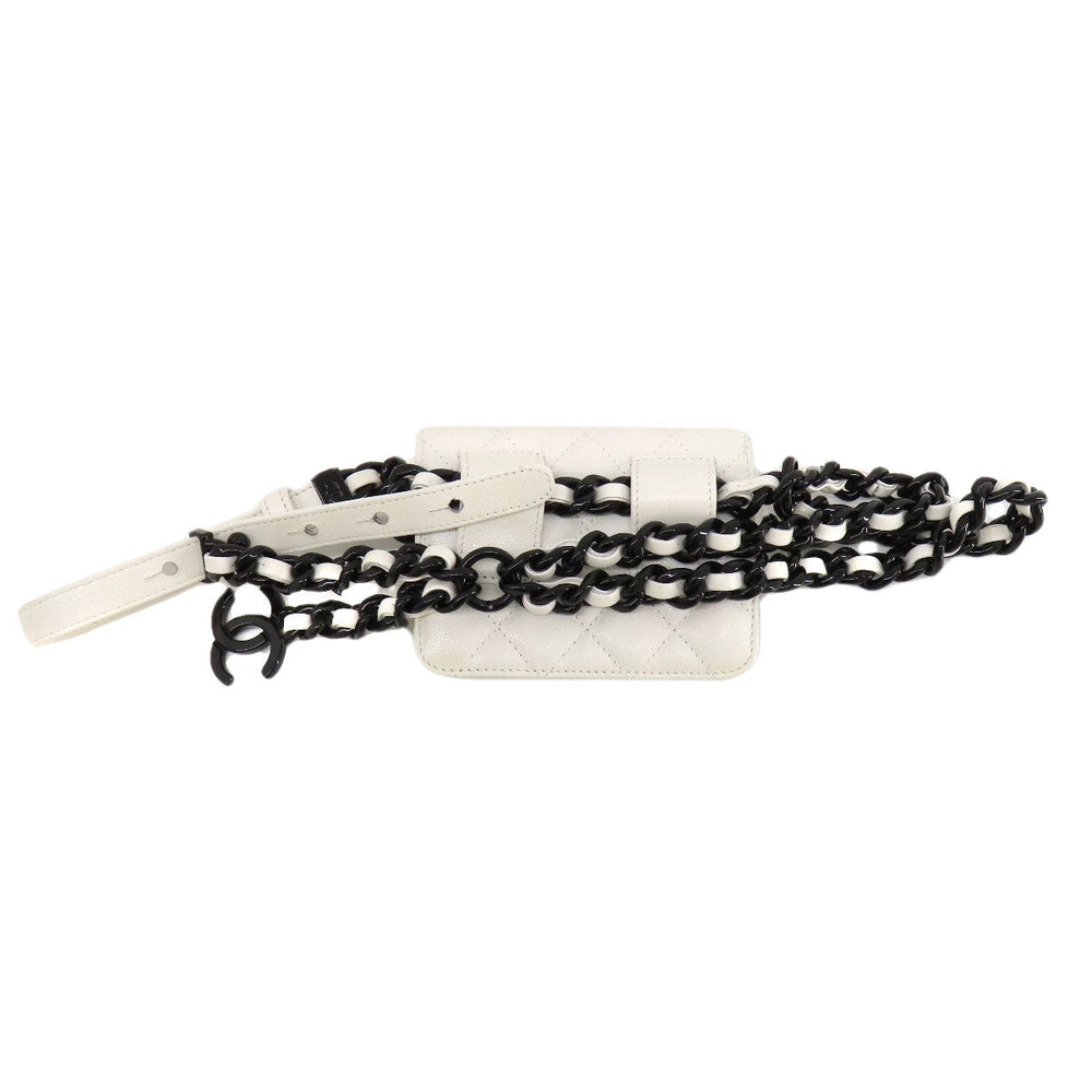 CHANEL Hip bag Grained Calfskin Skin white Matelasse SilverMetal
