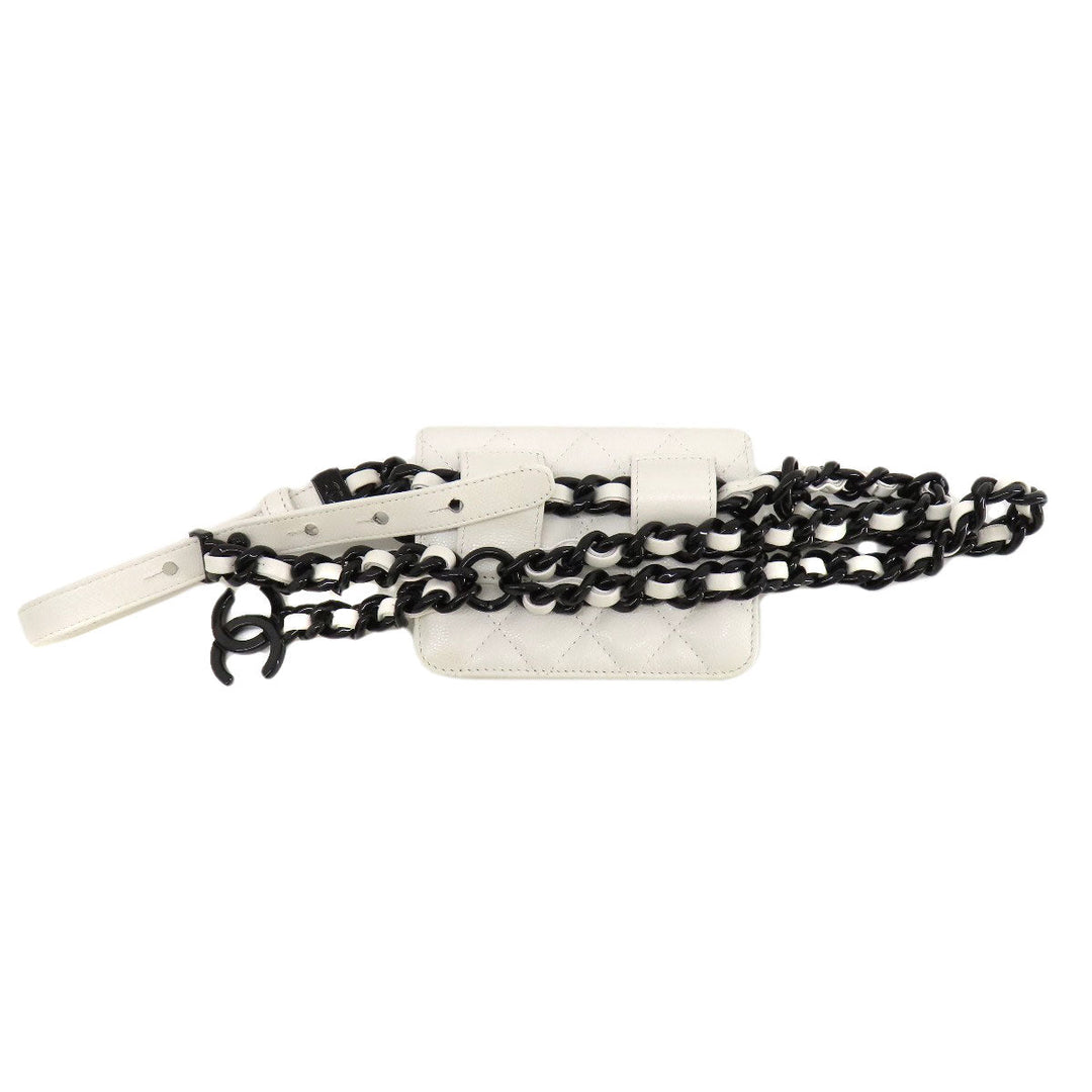 CHANEL Hip bag Grained Calfskin Skin white Matelasse SilverMetal