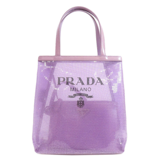 PRADA Handbag Sequin purple Mesh tote Women Used Authentic