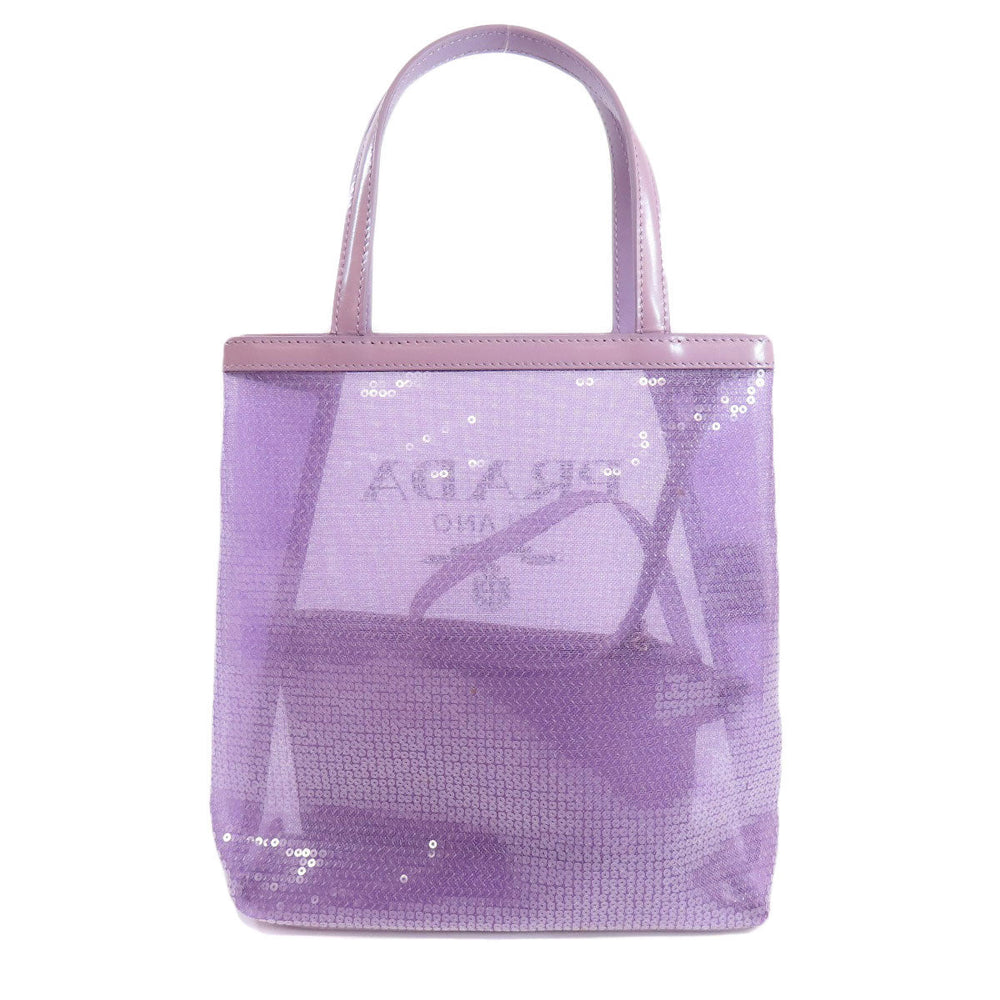 PRADA Handbag Sequin purple Mesh tote Women Used Authentic
