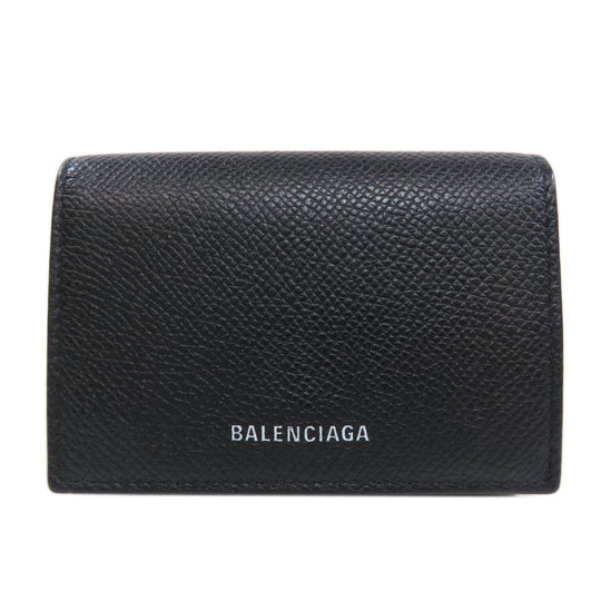 BALENCIAGA Bifold Wallet 558208 leather black logo Tri-fold Wallet mens Used Authentic