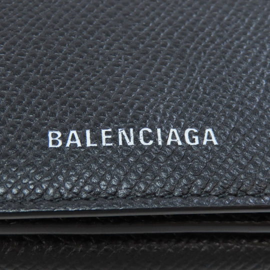 BALENCIAGA Bifold Wallet 558208 leather black logo Tri-fold Wallet mens Used Authentic