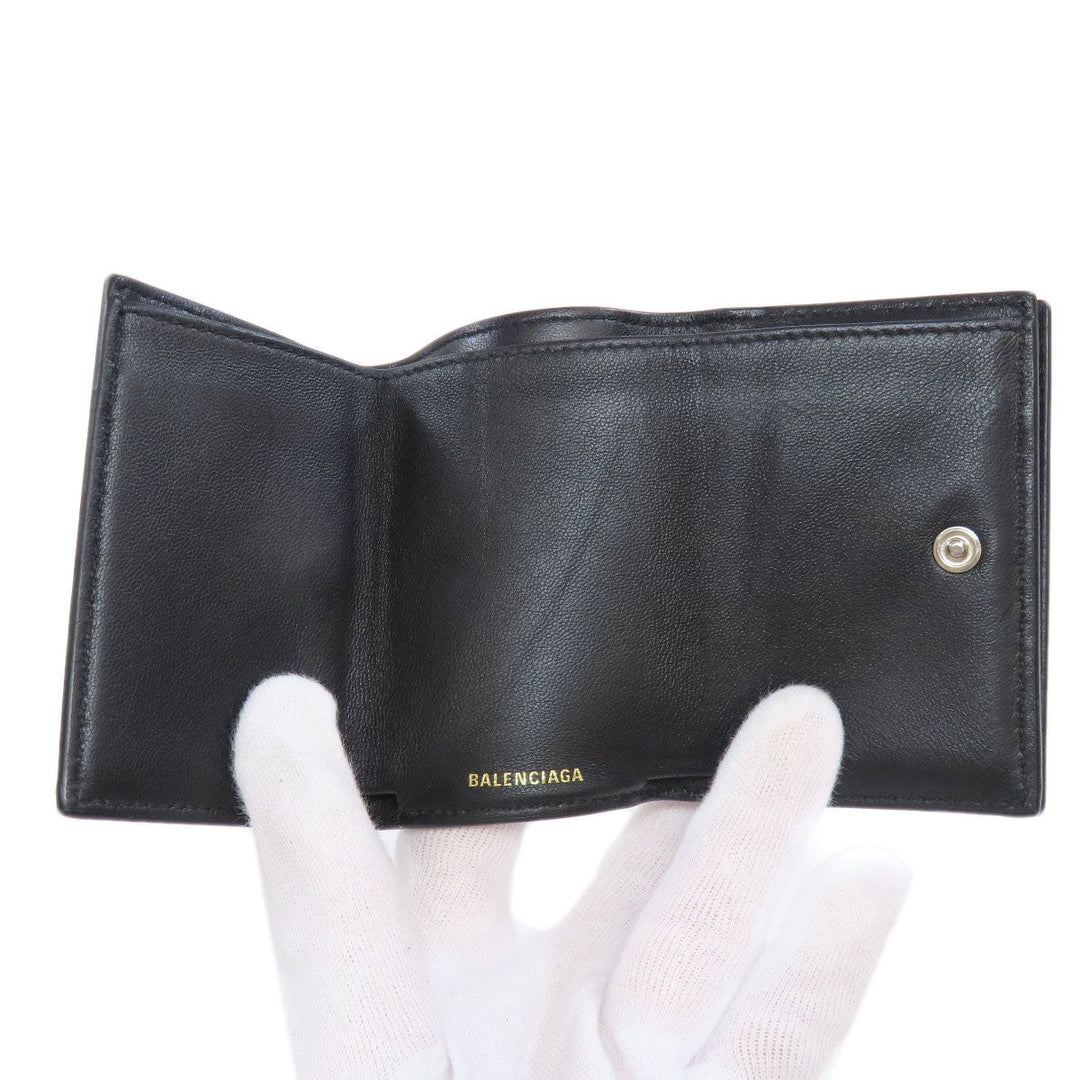 BALENCIAGA Bifold Wallet 558208 leather black logo Tri-fold Wallet mens Used Authentic