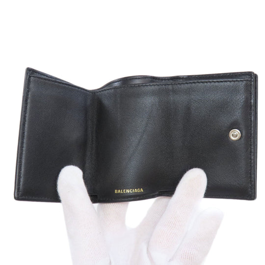BALENCIAGA Bifold Wallet 558208 leather black logo Tri-fold Wallet mens Used Authentic