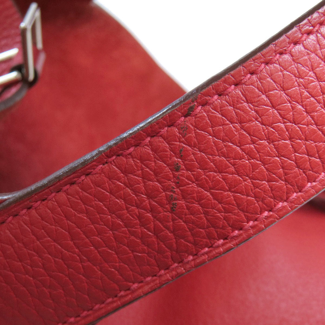 HERMES Handbag Taurillon Clemence Red Picotin Lock MM SilverMetal