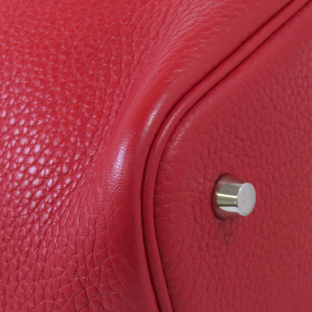 HERMES Handbag Taurillon Clemence Red Picotin Lock MM SilverMetal