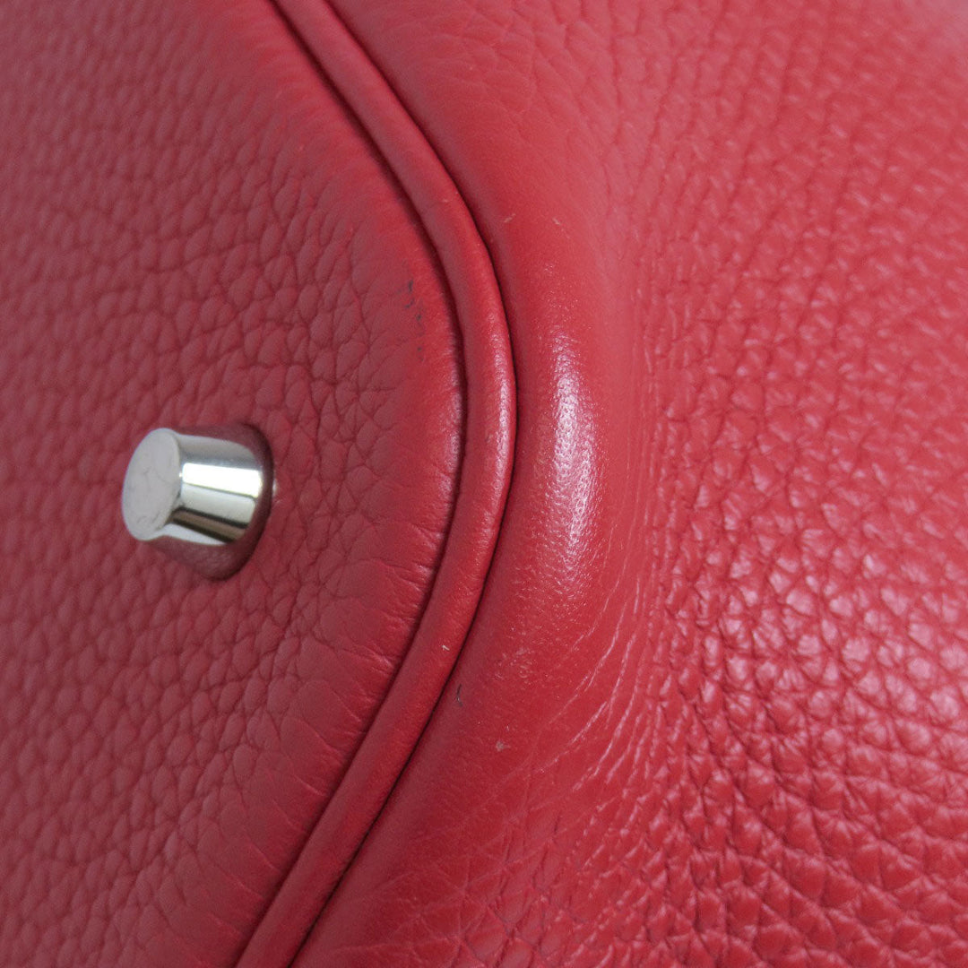 HERMES Handbag Taurillon Clemence Red Picotin Lock MM SilverMetal