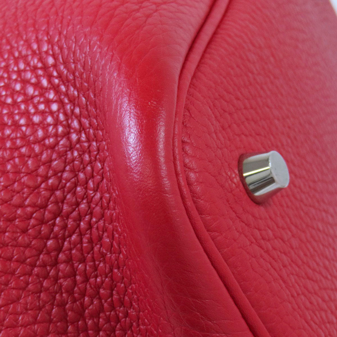 HERMES Handbag Taurillon Clemence Red Picotin Lock MM SilverMetal