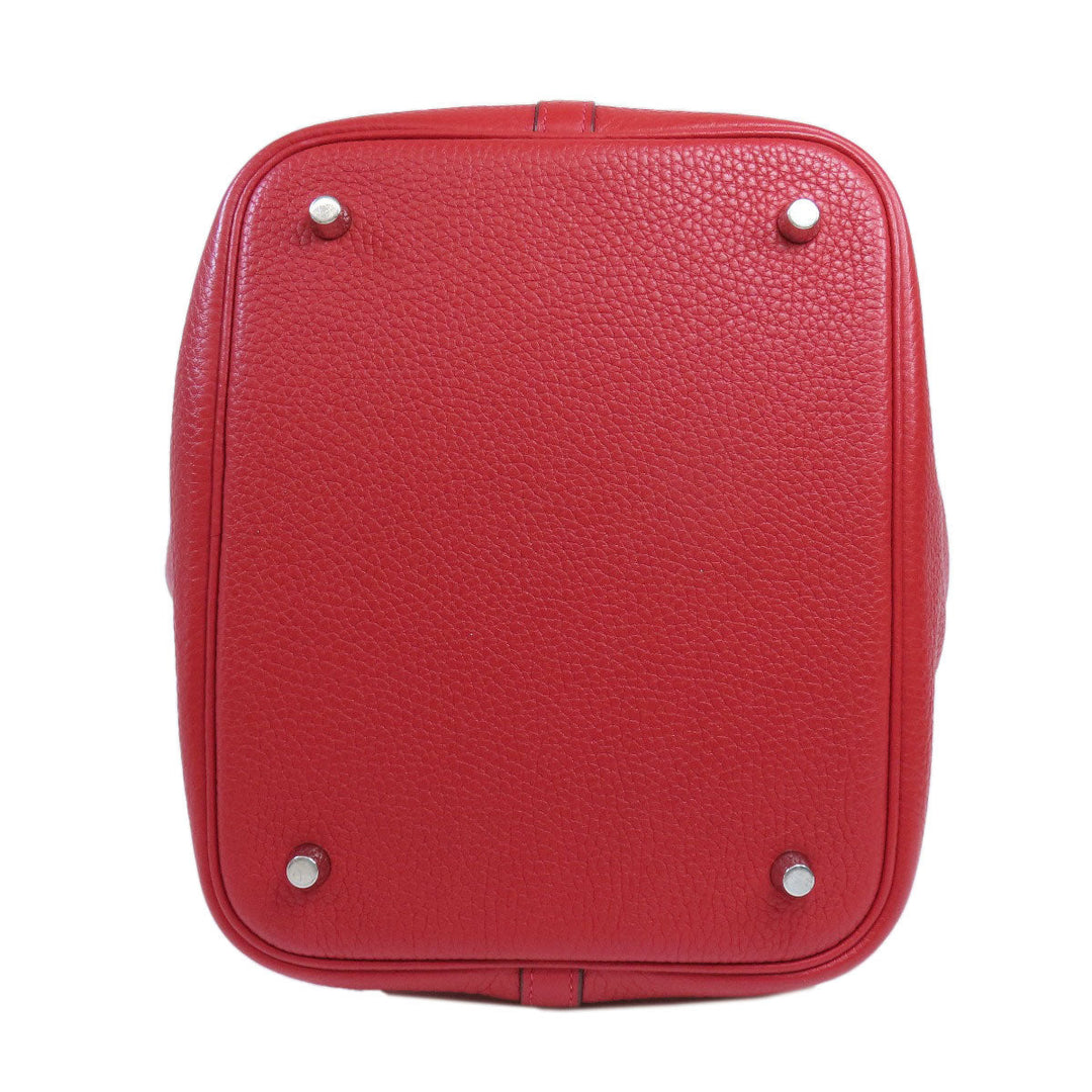 HERMES Handbag Taurillon Clemence Red Picotin Lock MM SilverMetal