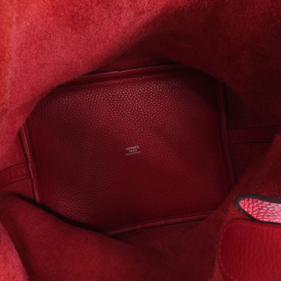 HERMES Handbag Taurillon Clemence Red Picotin Lock MM SilverMetal