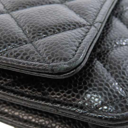 CHANEL Shoulder Bag Grained Calfskin Skin black Chain Wallet COCO Mark SilverMetal