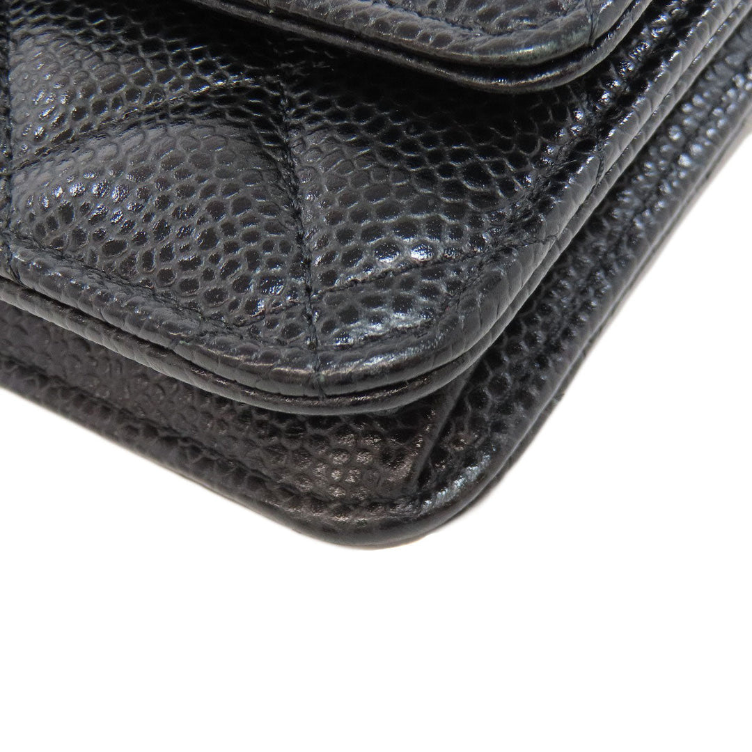 CHANEL Shoulder Bag Grained Calfskin Skin black Chain Wallet COCO Mark SilverMetal