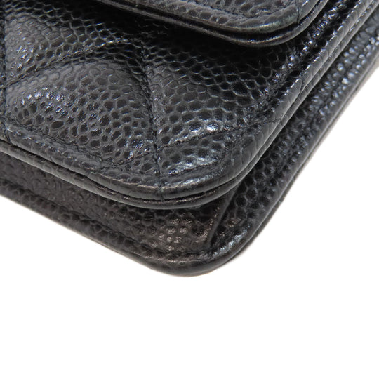 CHANEL Shoulder Bag Grained Calfskin Skin black Chain Wallet COCO Mark SilverMetal