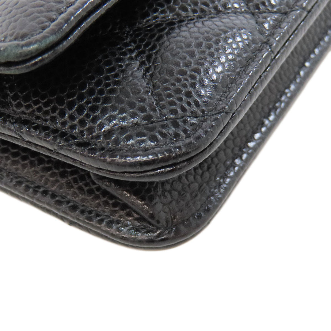 CHANEL Shoulder Bag Grained Calfskin Skin black Chain Wallet COCO Mark SilverMetal