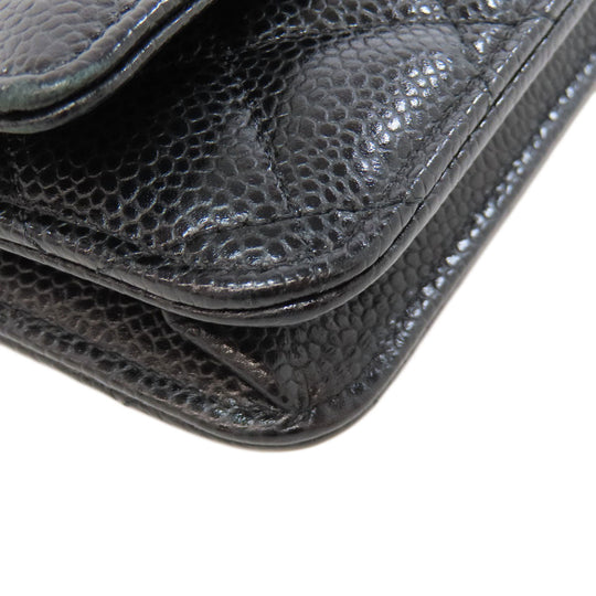 CHANEL Shoulder Bag Grained Calfskin Skin black Chain Wallet COCO Mark SilverMetal