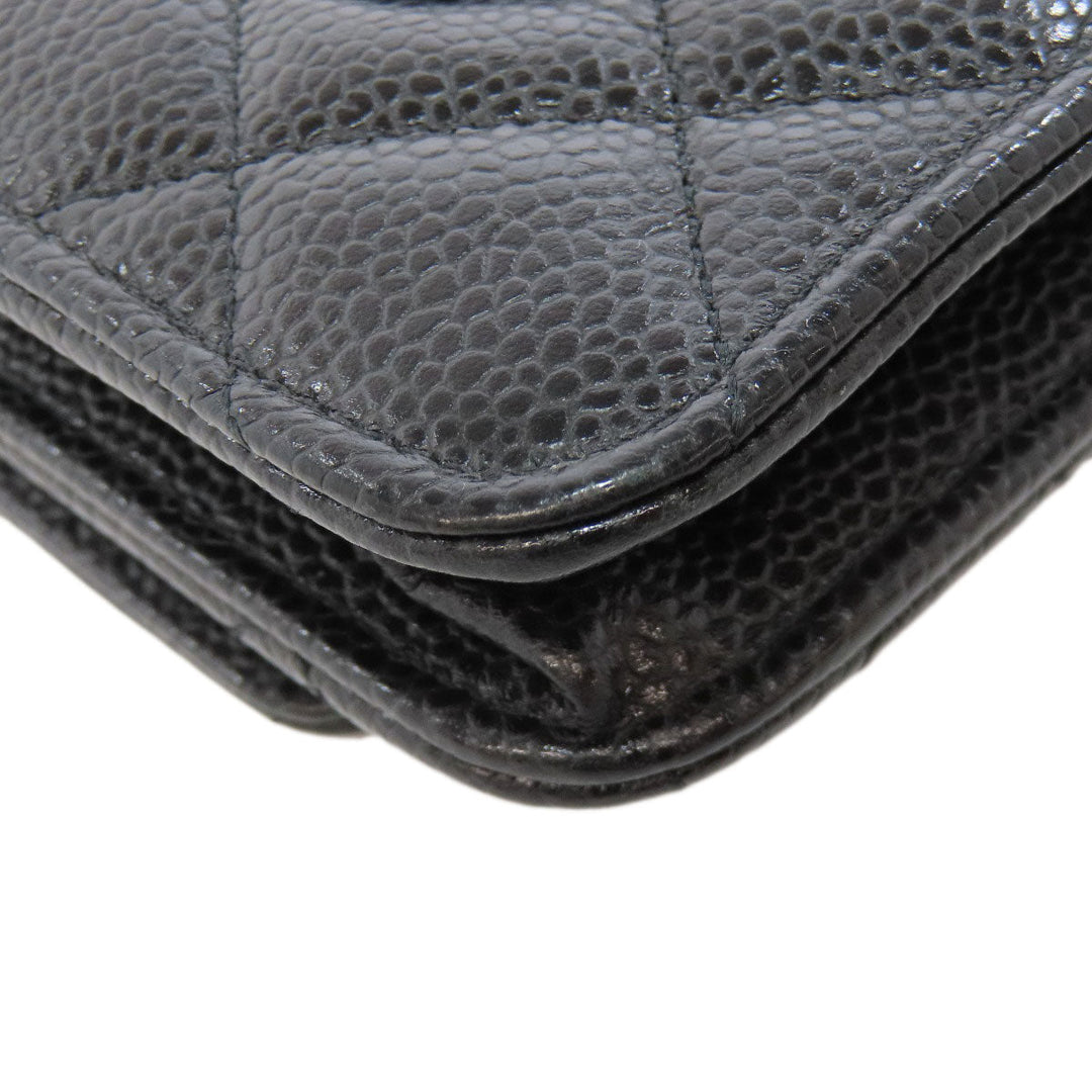 CHANEL Shoulder Bag Grained Calfskin Skin black Chain Wallet COCO Mark SilverMetal