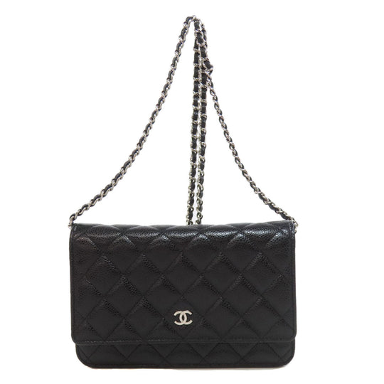CHANEL Shoulder Bag Grained Calfskin Skin black Chain Wallet COCO Mark SilverMetal