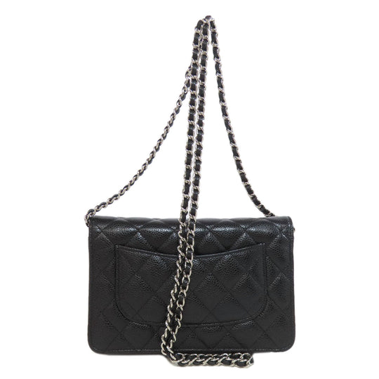 CHANEL Shoulder Bag Grained Calfskin Skin black Chain Wallet COCO Mark SilverMetal