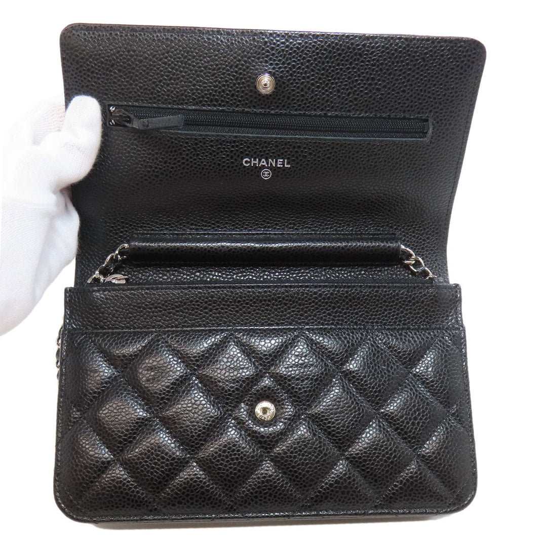 CHANEL Shoulder Bag Grained Calfskin Skin black Chain Wallet COCO Mark SilverMetal