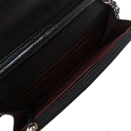 CHANEL Shoulder Bag Grained Calfskin Skin black Chain Wallet COCO Mark SilverMetal