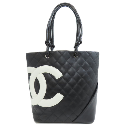 CHANEL Tote Bag leather black Cambon Line SilverMetal Women Used Authentic