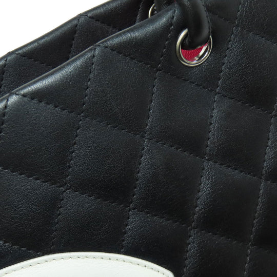 CHANEL Tote Bag leather black Cambon Line SilverMetal Women Used Authentic