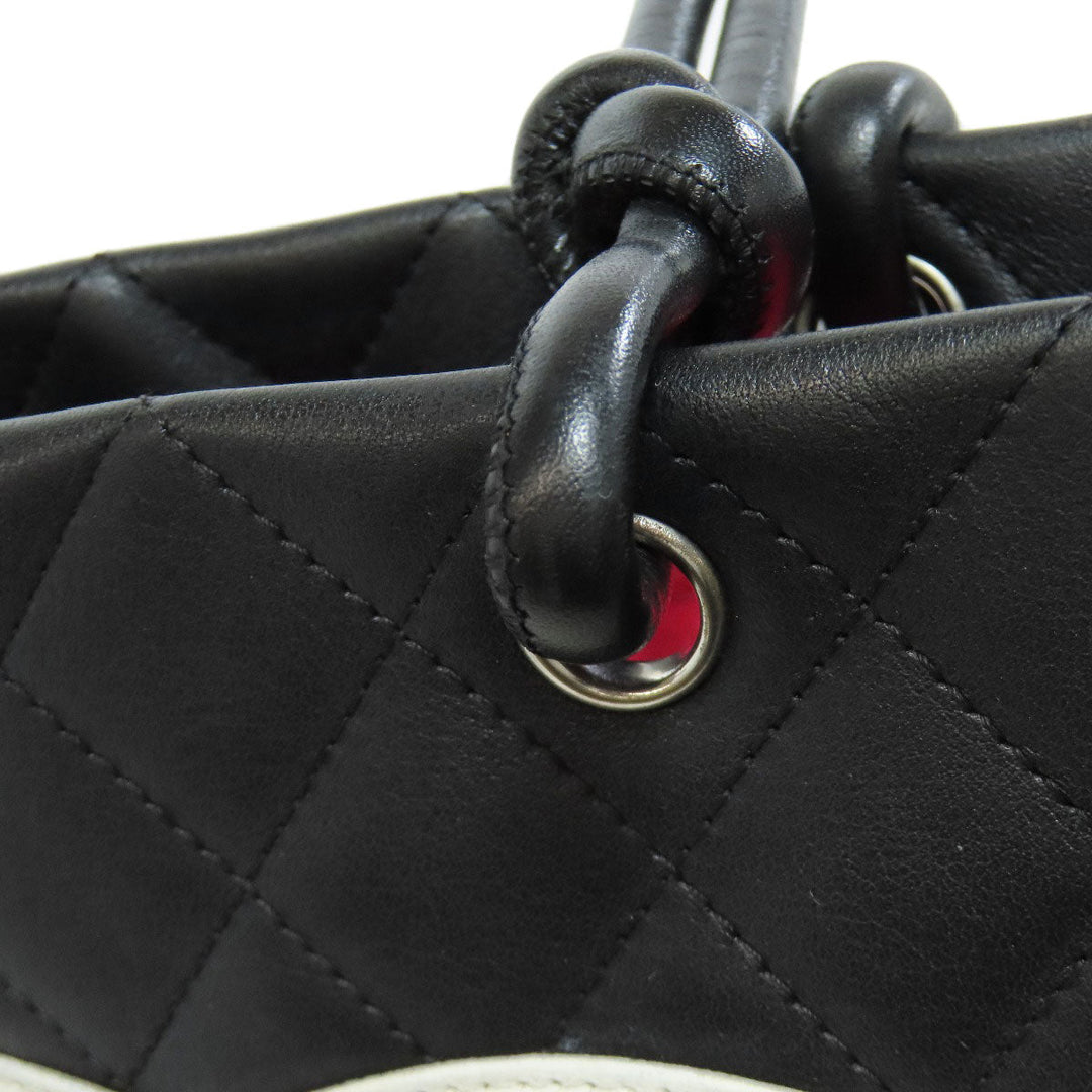 CHANEL Tote Bag leather black Cambon Line SilverMetal Women Used Authentic