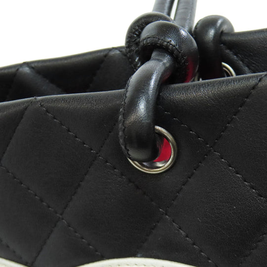 CHANEL Tote Bag leather black Cambon Line SilverMetal Women Used Authentic