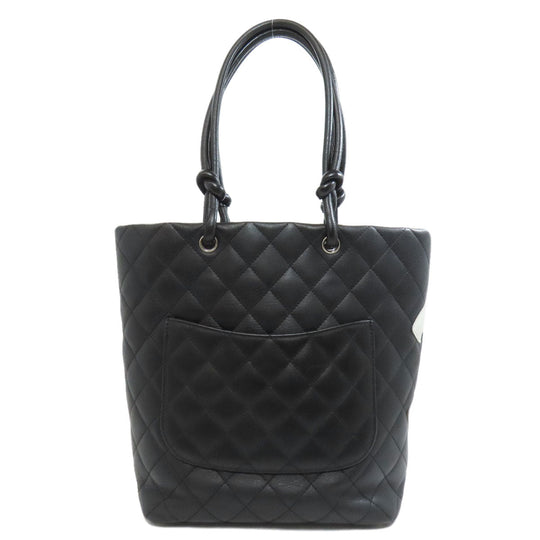 CHANEL Tote Bag leather black Cambon Line SilverMetal Women Used Authentic