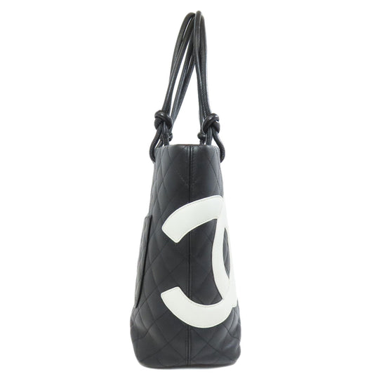 CHANEL Tote Bag leather black Cambon Line SilverMetal Women Used Authentic
