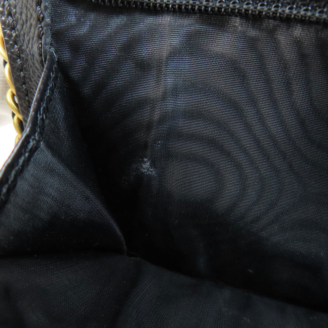 CHANEL Long Wallet Purse Grained Calfskin Skin black Chain Wallet COCO Mark Gold Metal