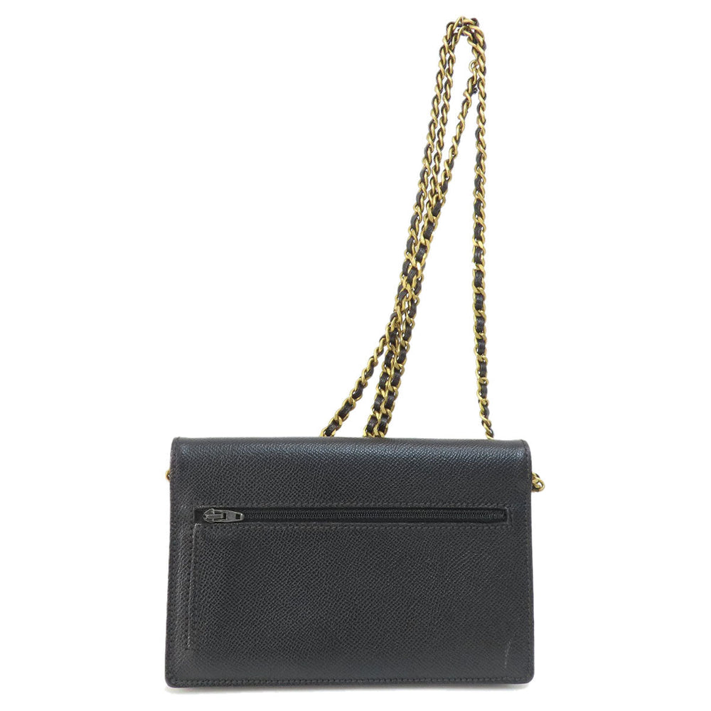 CHANEL Long Wallet Purse Grained Calfskin Skin black Chain Wallet COCO Mark Gold Metal