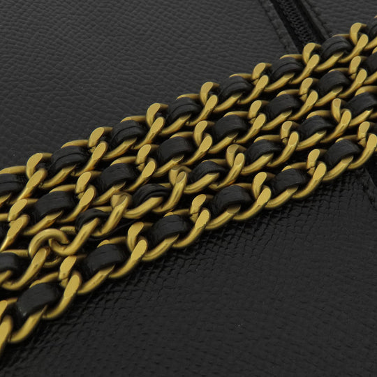 CHANEL Long Wallet Purse Grained Calfskin Skin black Chain Wallet COCO Mark Gold Metal