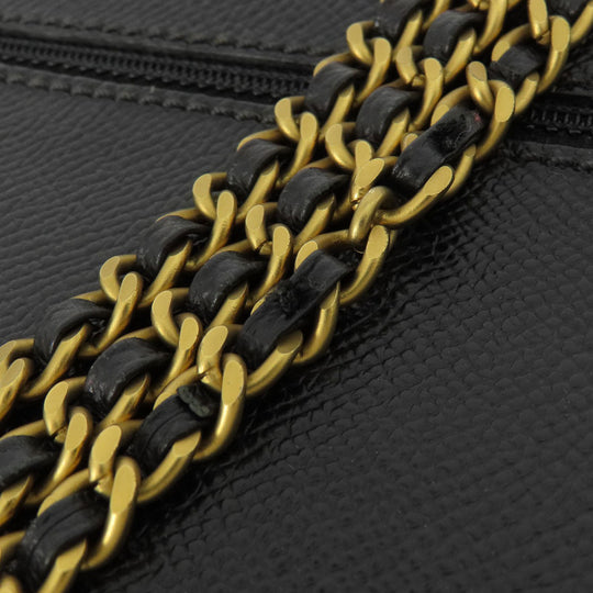 CHANEL Long Wallet Purse Grained Calfskin Skin black Chain Wallet COCO Mark Gold Metal
