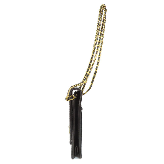 CHANEL Long Wallet Purse Grained Calfskin Skin black Chain Wallet COCO Mark Gold Metal